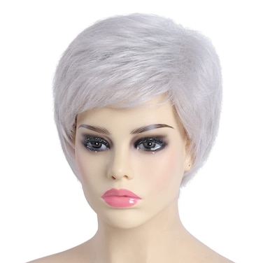 SYXLCYGG Short Silver White Wig Old Lady Wigs Wavy Synthetic 2.7 OZ Older Ladies Womens Hair Wigs Fluffy Thin and full Free Wig Cap