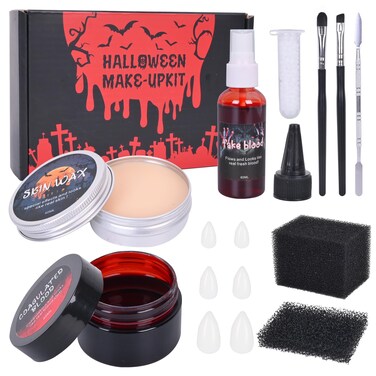 Halloween Makeup Special Effects Makeup with Scar Wax, Fake Blood Spray &amp; Gel, Vampire Teeth, Perfect for Halloween Face Paint, SFX Makeup Kit, Clown Makeup Kit, Scar Wax Makeup, Vampire Makeup Kit