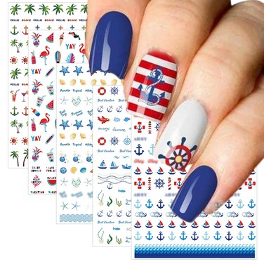 TailaiMei Summer Nail Decals Stickers, Self-Adhesive DIY Design Nail Art Decorations (12 Sheets)