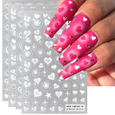 TailaiMei Valentine'd Day Nail Stickers, Self-Adhesive Heart Love Nail Art Decals for DIY Nail Decorations (NO 4Sheets)