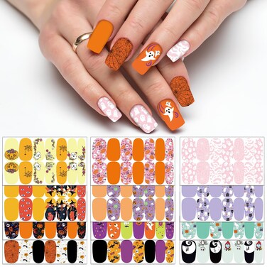 TailaiMei 12 Sheets Halloween Nail Wraps Stickers, Nail Polish Strips Self-Adhesive Full Wraps with 2 pcs Nail Files for DIY Nail Art Decals (Witch Style)