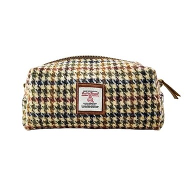 Harris Tweed Wool Cosmetic Bag, Large Capacity Scottish Tartan Handmade Makeup Organizer, Stain-Resistant Travel Toiletry Pouch for Women (Mint Green)