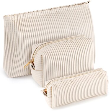Talltalk 3 Pcs Cosmetic Makeup Bag for Women Portable Travel Toiletry Cosmetic Pouch Cute Bag Accessories Brushes Storage Organizer for Daily Use, 3 Sizes(Pu Leather,Elegant)