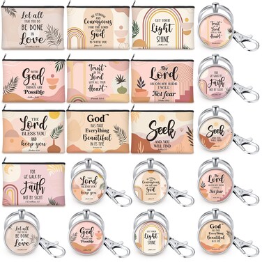 Talltalk 20 Pcs Christian Gift Bulk for Women Religious Cosmetic Bag Inspirational Scripture Keychain(Bohemian Style)