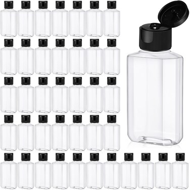 Tanlade 200 Pcs 2 oz Clear Hand Sanitizer Bottles with Flip Cap Plastic Empty Reusable Refillable Bottles Portable Travel Size Hand Sanitizer Container for Shampoo Soap Outdoor Camping (Black Lid)