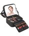Travel Makeup Bag with LED Mirror, Makeup Case with Lighted Mirror Dual Layer Cosmetic Train Case Portable Artist Organizer Bag with Dividers and Rechargeable Vanity (Black, Small)