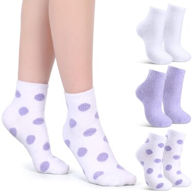 Tarpop 3 Pairs Aloe Socks Women Moisturizing Spa Socks for Dry Cracked Heel Feet Infused Gel Sleeping Fuzzy Lotion Valentines Day Gift for Women Men Softening Dry Feet(Purple and White)