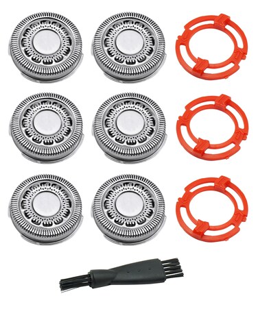 6Pcs SH60 Replacement Heads with 3Pcs Blade Retaining Rings fits for Philips Norelco Shaver Series 6000,men's electric shaver replacement heads(New upgrade)