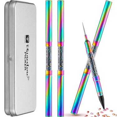 Tatuo 4 Pack Rhinestone Picker Tool Wax Pencil for Rhinestones Dual-ended Jewel Gem Crystals Picker Dotting Tool Applicator DIY Nail Art Crafts Nail Accessories(Electroplating Color)