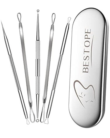BESTOPE Blackhead Remover Blackhead Removal Pimple Comedone Extractor Tool - Treatment for Blemish Whitehead Popping Zit Removing with Metal Case (Silver)
