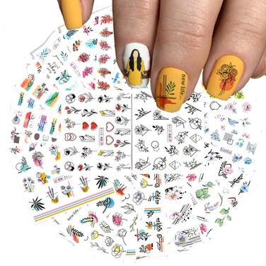 24 Sheets Flowers Nail Art Stickers, Holographic Summer Flower Leaf Water Transfer Nail Decals Design, Floral Leaves Nail Sticker Supplies for Women Manicure Decorations, Resin Nail Decal Tattoo Set