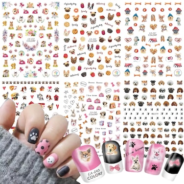 Cute Dog Nail Art Stickers, Cartoon Dog Nail Decals, 3D Puppy Self-Adhesive Sticker Design Holographic Animal Nail Art Decal Supplies for Women Girls Manicure Charms Decoration DIY Nail Sticker