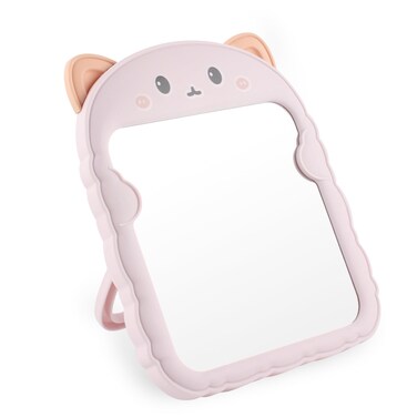 TBWHL Cute Desk Mirror Cartoon Cat Mirror for Desk, Desktop Mirror with Stand for Girls, Kids, Hanging Mirror for Bedroom, Bathroom (Pink Cat)