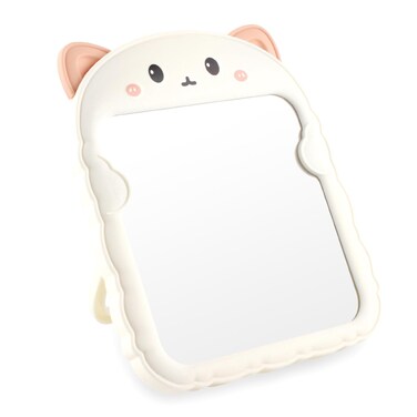 TBWHL Cute Desk Mirror Cartoon Cat Mirror for Desk, Desktop Mirror with Stand for Girls, Kids, Hanging Mirror for Bedroom, Bathroom (White Cat)