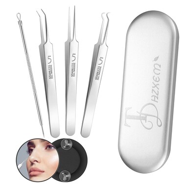 Pimple Popper Tool Kit for Acne and Pimples Popping up Acne Extraction, 4PCS Blackhead Extractor with 10X Magnifying Glass to Help Better Remove Blackheads and Pimples.