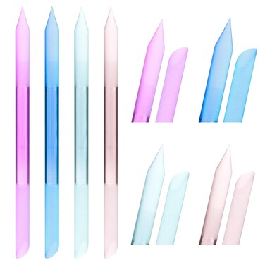 4PCS Glass Cuticle Pusher Tool Transparent Nail Cuticle Pusher Trimmer Remover Tool, Manicure Stick Dual Ended Glass Crystal Cuticle Pusher File with Pointed and Slanted Ends (Green/Pink/Purple/Blue)