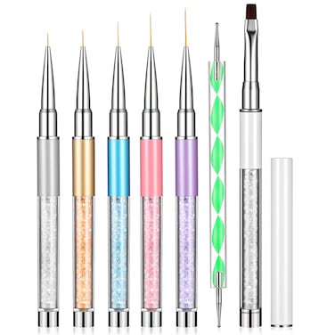 Nail Design Brushes Set,7PCS Nail Art Brushes Pens Painting Tools with Nail Liner Brush and Double-Ended Fine Gel Polish Brush Thin Builder Gel Brush for Home DIY Salon Use(7/9/11/15/20mm)