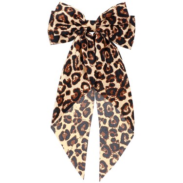 Large Leopard Hair Bows for Women, Oversized Cheetah Print Bow Spring Snap Hair Clips with Long Tail Silky Satin Bowknot Cheetah Hair Ribbon Barrette for Women Girls Ponytail Hair Accessories(Brown)