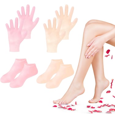 4 Pairs Silicone Socks Gloves Set for Dry Cracked Feet and Hands, Silicone Foot Socks for Women, Moisturizing Feet