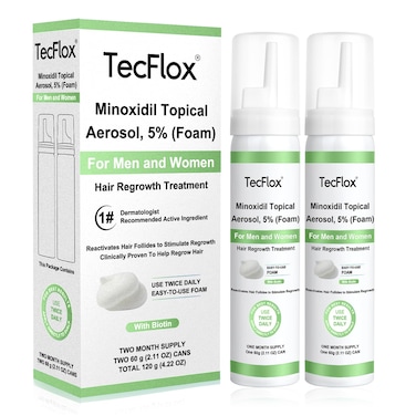 Minoxidil Foam - 5% Minoxidil for Men &amp; Women, Hair &amp; Beard Growth with Biotin, Thicker Hair, Unscented, 2 x 2.11 Oz, 2-Month Supply, Hair Loss Treatment (Grey)