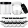 4 oz Glass Jars with Lids, 48 Pack Clear Cream Canning Mason Jars with Lids, White Labels &amp; Inner Liners, Empty Airtight Round Clear Slime Containers for Spice, Lotion, Ointments