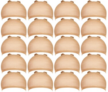 Teenitor Wig Cap, 20pcs Stocking Caps for Wigs, Tan Wig Cap for Women, Stretchy Nylon Wig Cap Beige