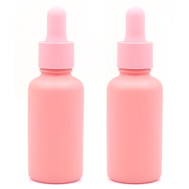 2 Pcs 30ml Pink Glass Dropper Bottles Empty Refillable Essential Oil Dropper Bottles Makeup Cosmetic Sample Storage Containers with Glass Dropper for Essential Oils Perfume Aromatherapy Liquid