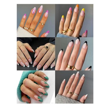 6 Packs (144 Pcs) Press On Nails Medium Fake Nails with Glue French Tip Sets White Black False Nails with Designs Glue On Nails Almond Stick On Nails for Women and Girls&hellip;