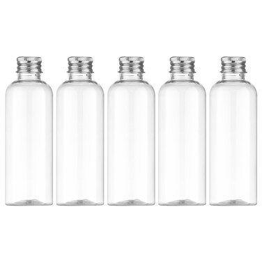 Tekson Plastic Travel Bottles 3.4 oz, Travel Size Containers for Shampoo, Empty Travel Mouthwash Bottles with Silvery Screw Cap (100ml, Clear)