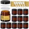 4 oz Glass Jars with Lids,Amber,12 Pack Empty Cosmetic Containers with Inner lids and Inner Liners,Black Aluminum Lids,Refillable Round Airtight Jars,Use to store Lotion,Powders,Candle Making