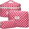 Quilted Makeup Bag Set - 3 PCS Cute Floral Cotton Makeup Bag, Large Coquette Aesthetic Make up Cosmetic Bag, Flower Travel Toiletry Organizer Bags for Women Girls