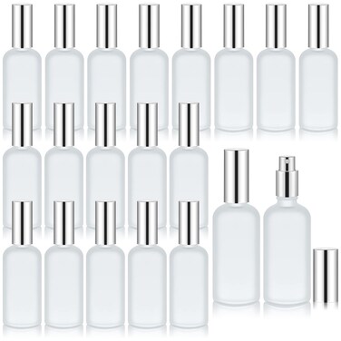 Tessco 20 Pieces Glass Spray Bottles Empty Perfume Atomizer Refillable Spray Mister Reusable Small Clear Fine Mist Sprayer Pump for Travel Body (Silver,3.4 oz)