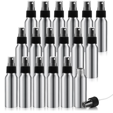 2oz Aluminum Fine Mist Spray Bottles Reusable Metal Atomizer Bottles Empty Small Spray Bottle Storage Travel Size with Black Pump for Cosmetic Perfume Toner Face Spray Essential Oil Storage(18 Pcs)