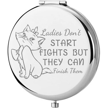 TGBJE Ladies Don&rsquo;t Start Fights But They Can Finish Them Pocket Mirror Cartoon Cat Gift (Ladies Fights Mirror)