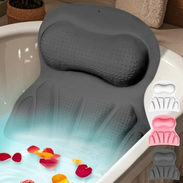 Bath Pillows for Tub, Bath Pillow Luxury Bathtub Pillow for Head and Neck Support, Soft 4D Silicone Bath Tub Pillow with 35 Non Slip Suction Cups, Bath Accessories Spa Gifts for Women Men, Gray