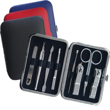 777 Three Seven TS-343X Nail Care Set - 8 Essential Tools, Made in Korea, 50 Years Heritage (Black)