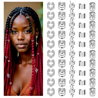 TIESOME 50 PCS Dreadlock Beads Locs Accessories, Silver Hair Jewelry for Braids, Adjustable Hair Cuffs, Hair Jewelry for Locs Silver Hair Beads for Men and Women(Silver)