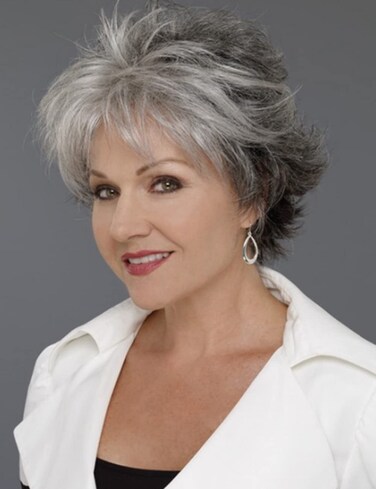 TISHINING Short Grey Curly Wigs for White Women Layered Silver Gray Pixie Cut Wig with Bangs Natural Looking Synthetic Salt and Pepper Wigs for Older Women