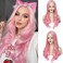 Pink Wigs for Women Long Pink Wavy Wig Middle Part Pastel Pink Wig 26 inch Natural Curly Synthetic Wig for Daily Party Use Halloween Cosplay Wig