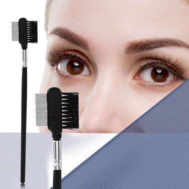 Double Head Eyelash Eyebrow Brush, 2 in1 Metal Steel Tooth Comb Wood Handle Extension Makeup Tool Eyelash Grooming Separator Eyelash Separator Eyelash Comb Separator Lash Separator Tool