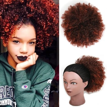 Afro Puff Drawstring Ponytail Extension for Black Women 12 Inch Short Afro Curly Ponytail Extension Clip On Kinky Drawstring Curly Ponytail Bun (1B/350#) &hellip;