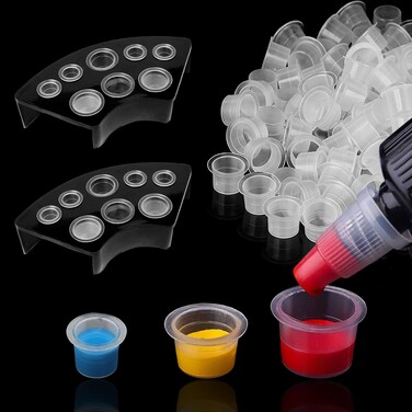 600pcs Tattoo Ink Caps Cups with 2pcs Tattoo Ink Cups Holder - SML Mixed Size Tattoo Pigment Caps Cups with Wide Cup Edge Tattoo Ink Set Tattoo Supplies&hellip;