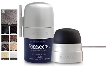 Top Secret Hair Thickening Building Fibers Applicator Included - Undetectable &amp; Natural Hair Filler - for Men &amp; Women - Instantly Fill In Fine Thinning Hair - Weather &amp; Sweat Resistant (Silver, Small)