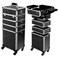 Professional 5-In-1 Rolling Makeup Train Case, Large Makeup Travel Case with Key Shoulder Strap/Handle Cushion I Makeup Train Case Organizer I Cosmetology Case on Wheels I Black