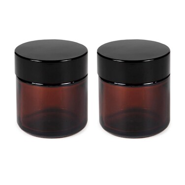 2Pack 120ml/4oz Amber Round Glass Jars Empty Cosmetic Makeup Face Mask Facial Cream Balm Lotion Storage Container Jar with Black Lid and Inner Liner for Beauty Care