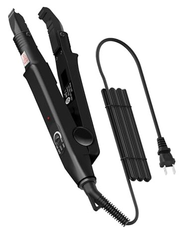 TopWigy Professional Hair Extensions Tool Hair Connector Fusion Heat Iron Connector Wand Temperature Adjustable Melting Tool with US Plug (Black B-tip)