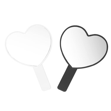 2PCS Heart-Shaped Makeup Hand Mirror,Travel Handheld Mirror Portable Personal Cosmetic Mirror with Handle (White and Black)