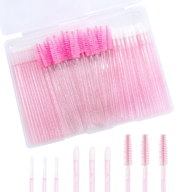 TORMEN 120pcs Makeup Applicator Beauty Kits, Eyelash Brush, Disposable Micro Cotton swab Brush,Lipstick Lip Gloss Wands Applicator for Eyelash Extensions, Lipstick Application, Eyebrow Grooming(Pink)