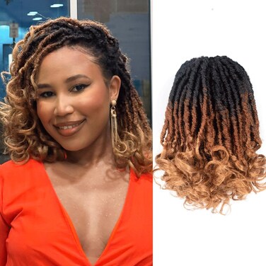 Toyotress French Curl Locs Crochet Hair - 12 Inch 8 Packs Ombre Brown 3 Tones Crochet Faux Locs With Curly Ends, Short Pre-Looped Soft Locs Braiding Hair Extensions (12 Inch, OT30/27-8P)
