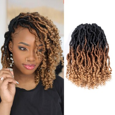 Toyotress Passion Locs Crochet Hair - 14 Inch 8 Packs Ombre Brown Blonde Faux Locs Crochet Hair Curly Ends, Curly Locs Pre-Looped Synthetic Braiding Hair Extensions (14 Inch, OT30/27)